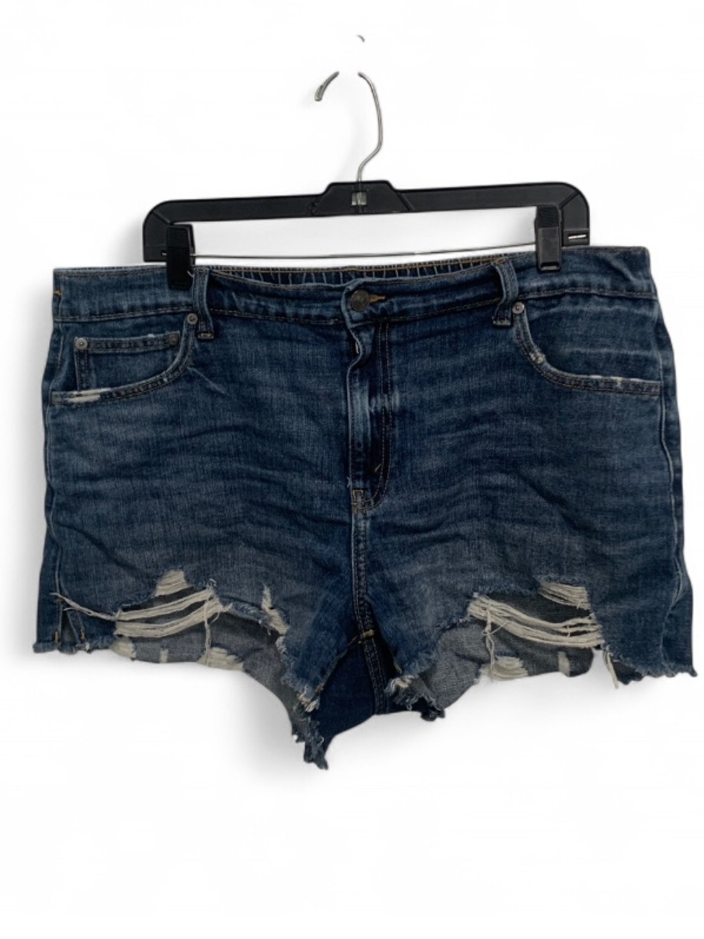 Aerie Distressed Elastic Waist Dark Blue Denim Cutoff Shorts